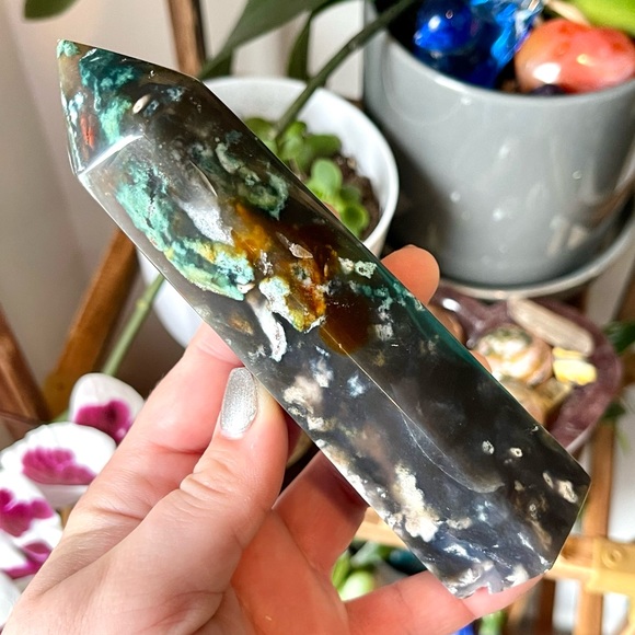 Other - 🌊Druzy Ocean Jasper Moss Agate Crystal Tower Point🌊